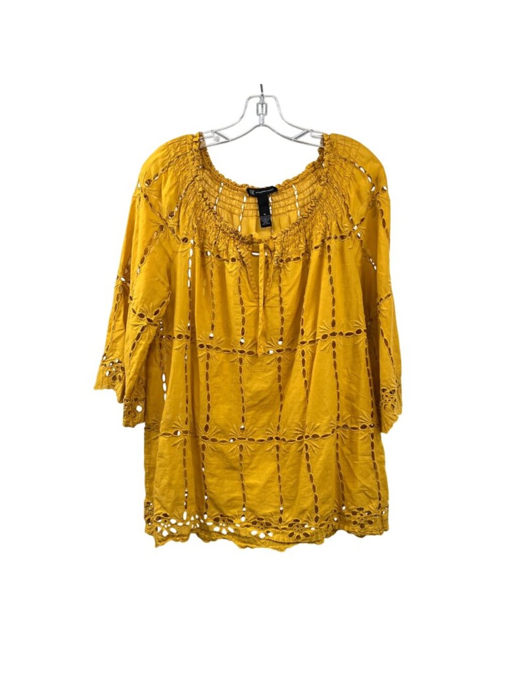 INC International Concepts Off Shoulder Top Eyelet Cut Outs Yellow Size 14